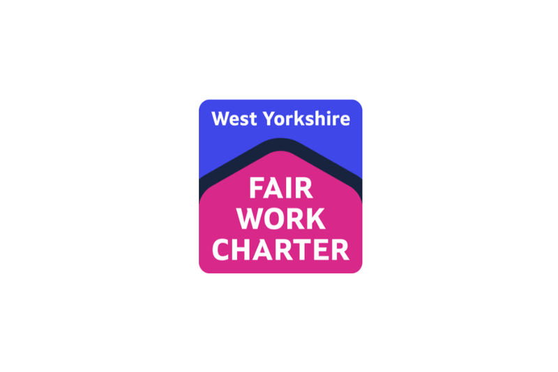 White circle with the West Yorkshire Fair Work Charter logo