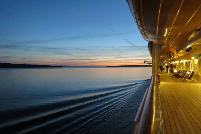 passenger view of cruiser ship on sea