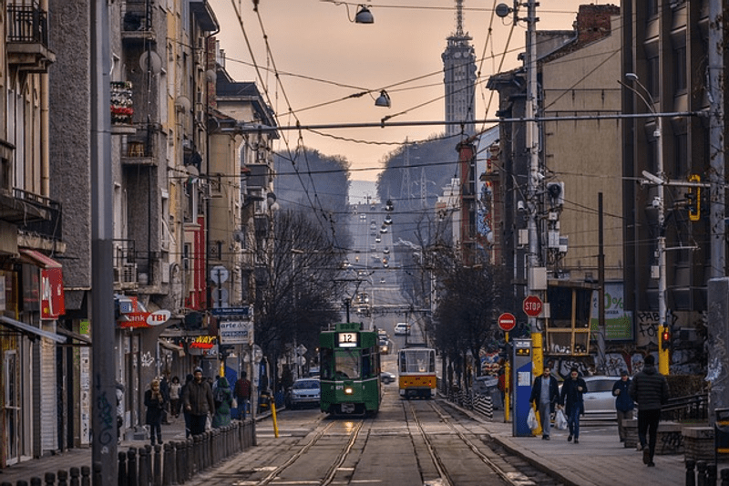 The busy main street in Sofia
