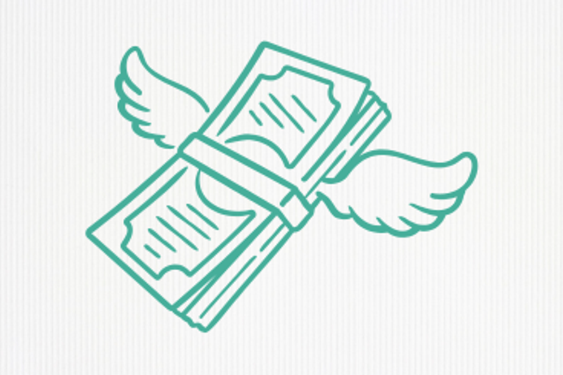 flying money icon, referencing The Works 'wagestream/paystream' benefit