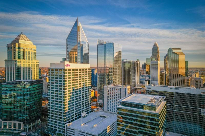 a view of a city with tall buildings