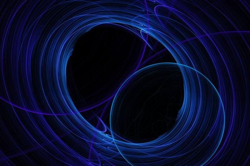 a dark blue background with a circular design