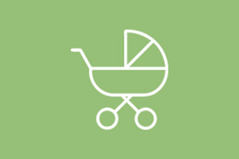 Drawn stroller in white on Spring Green background