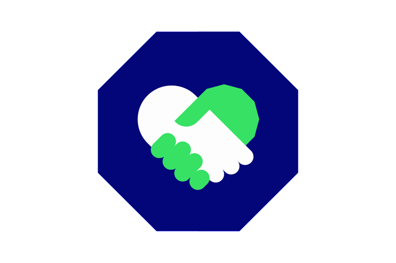 Illustration visar två händer som hälsar, symboliserar trygg anställning