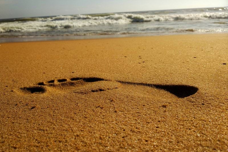 right foot print in the sand