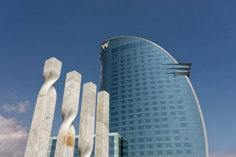 white and blue glass building