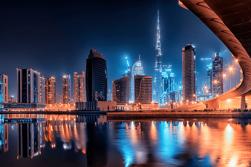 Dubai skyline by night