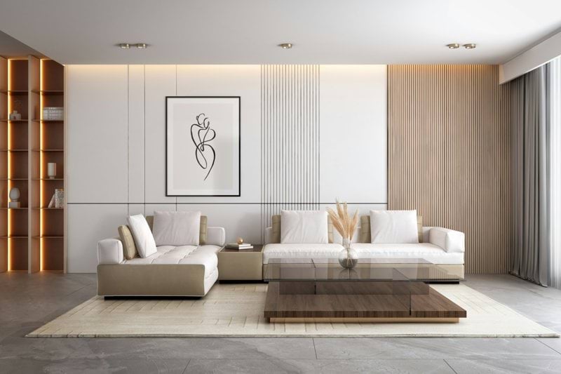 a room with a couch and a table