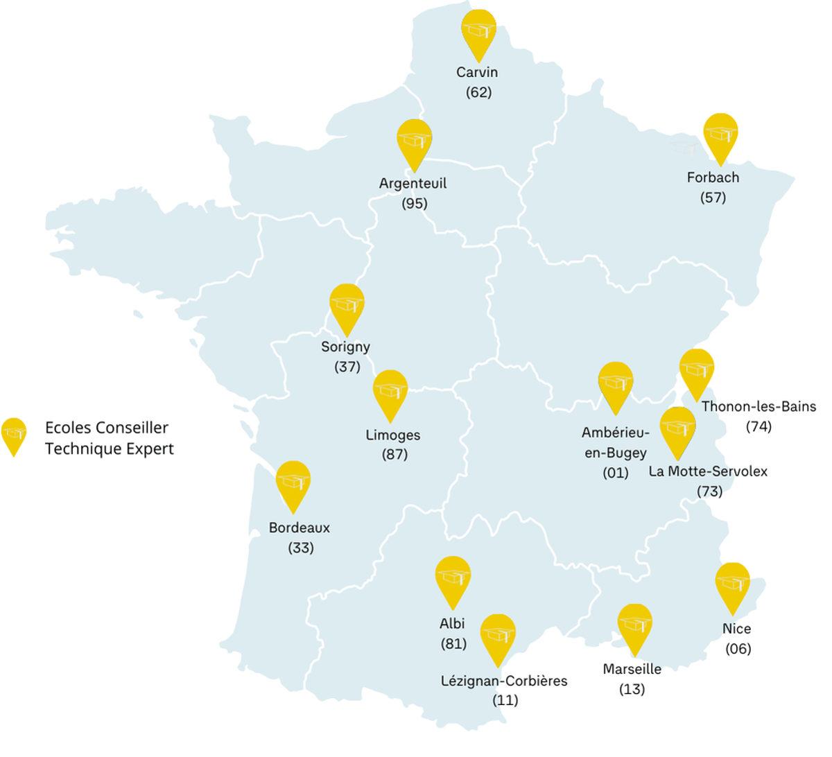 Carte des écoles Conseiller Technique Expert VGF Academy en France