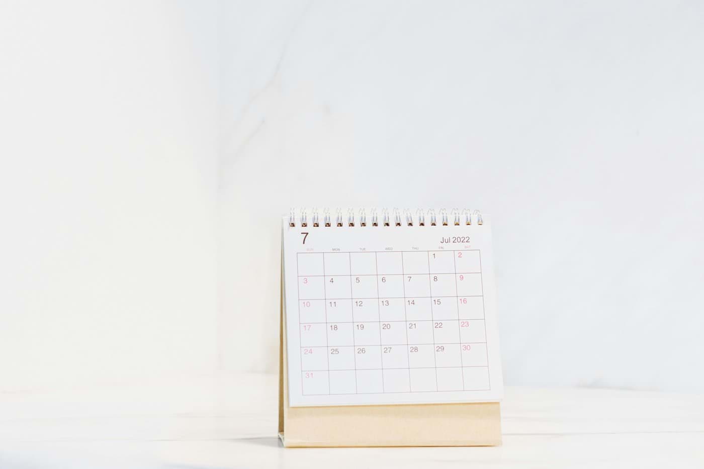 a calendar sitting on top of a table