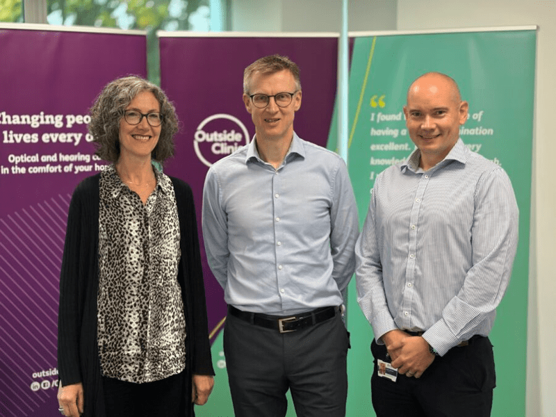 Carole Auchterlonie, Director of Regulatory Operations at the GOC with Nick Wingate, Director of Professional Services at OutsideClinic and Matt Burford, Professional Services Manager at OutsideClinic