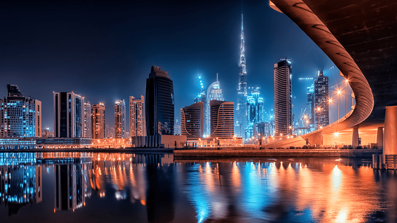 Dubai skyline by night